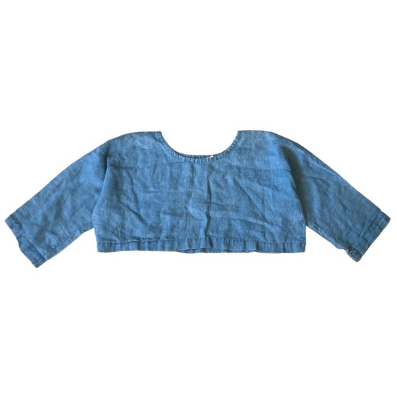 AWAVEAWAKE Long Sleeve Denim Crop Top Women’s size Small in Light Blue - Picture 2 of 5